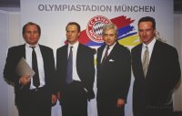Fussball Vorstellung Franz Beckenbauer: Hoeness, Beckenbauer, Scherer, Rummenigge