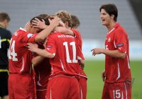 Fussball U21-Europameisterschaft 2011:  Jubel Granit Xhaka , Admir Mehmedi , Timm Klose (Schweiz)