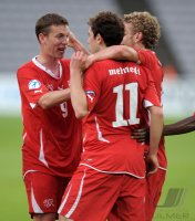 Fussball U21-Europameisterschaft 2011:  Jubel Fabian Frei , Admir Mehmedi , Fabian Lustenberger (v. li., Schweiz)