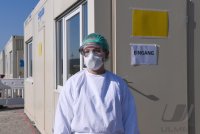 Corona: Container Ambulanz Tuebingen, Covid 19 Versorgung auf dem Tuebinger Festplatz