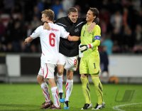 Fussball U21-Europameisterschaft 2011:  JUBEL mit Fabian Lustenberger, Fabian Frei, Yann Sommer (v. li., Schweiz)