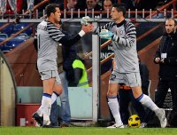 FUSSBALL SERIE A:  Auswechslung nach der roten Karte Julio Cesar, Luca Castellazzi (v.li., Inter)