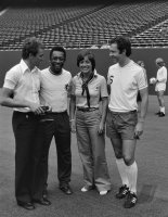 Fussball Christian Neureuther, Pele, Rosi Mittermaier, Franz Beckenbauer in New York