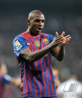FUSSBALL International  COPA DEL REY  11/12: JUBEL nach dem TOR zum 1:2 durch Eric Abidal (Barca)