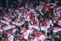 Fussball 1. Bundesliga, Saison 2012/2013:  FC Bayern Muenchen Fankurve mit Fahnen