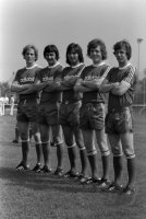 Fussball 1. Bundesliga Saison 1974/1975: Rummenigge, Mamajewski, Weiss, Michelberger, Wunder