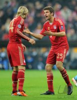 Fussball CHL  Saison 2011/2012:  Anatoliy Tymoshchuk, Torwart Manuel Neuer , David Alaba (v. li., FC Bayern Muenchen)