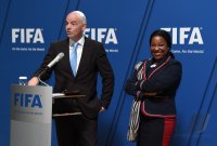 Fussball International: FIFA Praesident Infantino (Schweiz) FIFA Generalsekretaerin Fatma Samoura (Senegal)