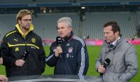 Fussball 1. Bundesliga, Saison 2012/2013:  Trainer Juergen Klopp (li, Borussia Dortmund) mit Trainer Jupp Heynckes (Mitte, FC Bayern Muenchen) und Lothar Matthaeus