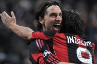 Fussball Champions League  Saison 2010/2011: (v. li.) Mailand JUBEL mit Zlatan Ibrahimovic, Filippo Inzaghi