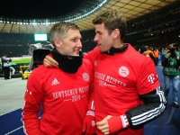 Fussball, 1. Bundesliga  Saison 2013/2014: JUBEL Bastian Schweinsteiger (FC Bayern Muenchen) und Thomas Mueller (FC Bayern Muenchen)