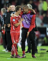 Fussball U21-EURO 2011 Halbfinale: JUBEL nach dem Sieg Xherdan Shaqiri mit Pajtim Kasami (v. li., Schweiz)