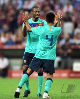Fussball International Audi Cup 2011: Jubel Seydou Keita, Alcantara Thiago (v. li., Barca)