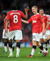 Fussball CHL  Saison 2010/2011:  Anderson, Paul Scholes (v. li., Manchester United FC)