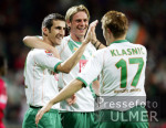 Fussball DFB-Pokal: Bremen - Leverkusen, Jubel Bremen n 1:0