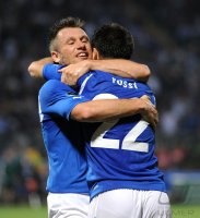Fussball International EM 2012-Qualifikation: Jubel Antonio Cassano , Giuseppe Rossi (v. li., Italien)