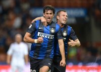 FUSSBALL SERIE A: Jubel von Diego Milito und Cassano Antonio (v. li., Inter Mailand)