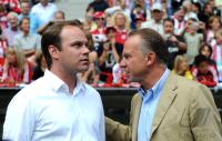 1. Fussball Bundesliga: Karl Heinz Rummenigge, Sportdirektor Christian Nerlinger (v. li., FC Bayern Muenchen)