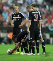 Fussball CHL  Saison 2011/2012: Arjen Robben, Franck Ribery , Holger Badstuber , Bastian Schweinsteiger (v.li., FC Bayern Muenchen)