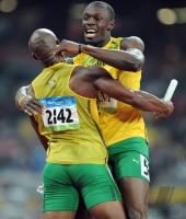 LEICHTATHLETIK  Olympia 2008 100 M Staffel Maenner Finale