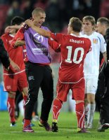 Fussball U21-EURO 2011 Halbfinale:  JUBEL nach dem Sieg Xherdan Shaqiri mit Pajtim Kasami (v. re., Schweiz)