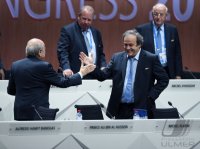 Fussball International 65. FIFA Kongress:  Vizepraesident Michel PLATINI (Frankreich) und FIFA Praesident Blatter (Schweiz)