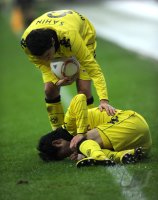 Fussball 1. Bundesliga : (v. li.) Enttaeuschung bei BVB mit Neven Subotic, Antonio da Silva, Mats Julian Hummels , Shinji Kagawa, Marcel Schmelzer