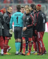 Fussball 1. Bundesliga, Saison 2011/2012:  Arjen Robben (li, FC Bayern Muenchen)  Michael Rensing (Mitte, 1. FC Koeln) Toni Kroos, Anatoliy Tymoshchuk , Anatoli Timoschtschuk (FC Bayern Muenchen)