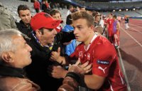 Fussball U21-Europameisterschaft 2011:  Xherdan Shaqiri (Schweiz) bei den  Fans
