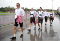 1. Fussball Bundesliga :  Torwart Hans Joerg Butt, Bastian Schweinsteiger, Diego Contento, Ivica Olic, Danijel Pranjic (v. li., FC Bayern Muenchen)