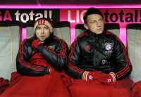 Fussball 1. Bundesliga, Saison 2011/2012: Danijel Pranjic , Ivica Olic (v. li., FC Bayern Muenchen)