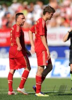 Fussball 1. Bundesliga Saison   2011/2012 :  Franck Ribery , Thomas Mueller (v. li., FC Bayern Muenchen)