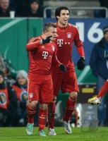 FUSSBALL DFB POKAL  Saison 2012/2013:  Xherdan Shaqiri, und Javi , Javier Martinez (v.li., FC Bayern Muenchen)