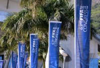FUSSBALL 63. FIFA  Kongress auf Mauritius 2013: Schmuckbild Kongressfahnen vor SVICC