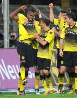 Fussball 1. Bundesliga, Saison 2011/2012: JUBEL mit Felipe Santana , Moritz Leitner , Robert Lewandowski, Jakub (v. li., Borussia Dortmund)