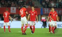 Fussball International EM 2012 Qualifikationsspiel:  Steffen Kulovits , Paul Scharner , Julian BAUMGARTLINGER , Florian KLEIN (v. li., Oesterreich)