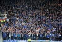 Fussball CHL  Saison 2010/2011: SCHALKE FANKURVE IM STADION OLD TRAFFORD