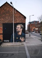 Fussball CHL 18/19 Achtelfinale: Trainer Klopp (FC Liverpool) als Wandmalerei