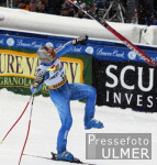 SKI   Weltcup Super G Mnner Didier Cuche (SUI) belegt Platz 5; Cuche Skiwurf