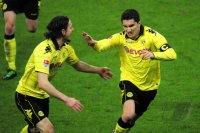 Fussball 1. Bundesliga : JUBEL Neven Subotic mit Nuri Sahin (v.li., Borussia Dortmund)