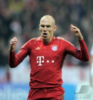Fussball CHL  Saison 2011/2012:  JUBEL nach dem Tor Arjen Robben (FC Bayern Muenchen)