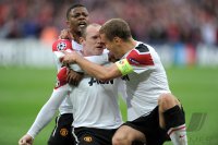 Fussball Champions League Finale 2011:  JUBEL Patrice Evra, Wayne Rooney, Nemanja Vidic (v.li., Manchester United FC)