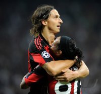 Fussball Champions League  Saison 2010/2011:  Ronaldinho, Zlatan Ibrahimovic (v. li., AC Mailand) , ENTT&acirc;&not;USCHT, ENTTAEUSCHT, ENTTAEUSCHUNG, ENTT&acirc;&not;USCHUNG, FRUST, FR