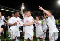 FUSSBALL  International CHL 09/10: JUBEL David Alaba, Diego Contento, Philipp Lahm, Ivica Olic (v.li., FCB)