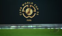 Logo des  World Cup 2025  im Home of FIFA in Zuerich