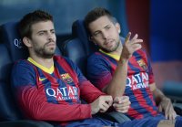 FUSSBALL International 2013/2014: Gerard Pique (Barca) und Jordi Alba (Barca)