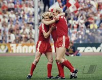 Fussball FC Bayern-Braunschweig: Jubel Rummenigge, Hoeness