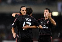 FUSSBALL SERIE A:  (v. li.) Mailand JUBEL  Massimo Oddo, Daniele Bonera