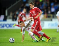 Fussball U21-Europameisterschaft 2011:  Granit Xhaka (li, Schweiz) gegen Henrik Dalsgaard (re, Daenemark)