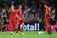 Fussball 1. Bundesliga : Bastian Schweinsteiger, Thomas Mueller, Mario Gomez (v. li., FC Bayern Muenchen)